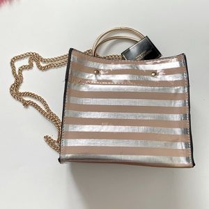 Perfect Image Silver/Beige Striped Purse